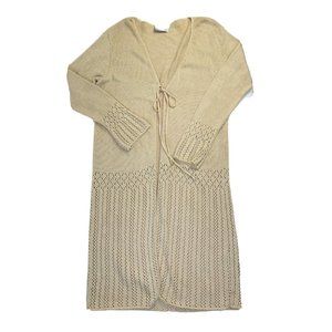 Vintage Crochet Knit Long Duster Cardigan Sweater